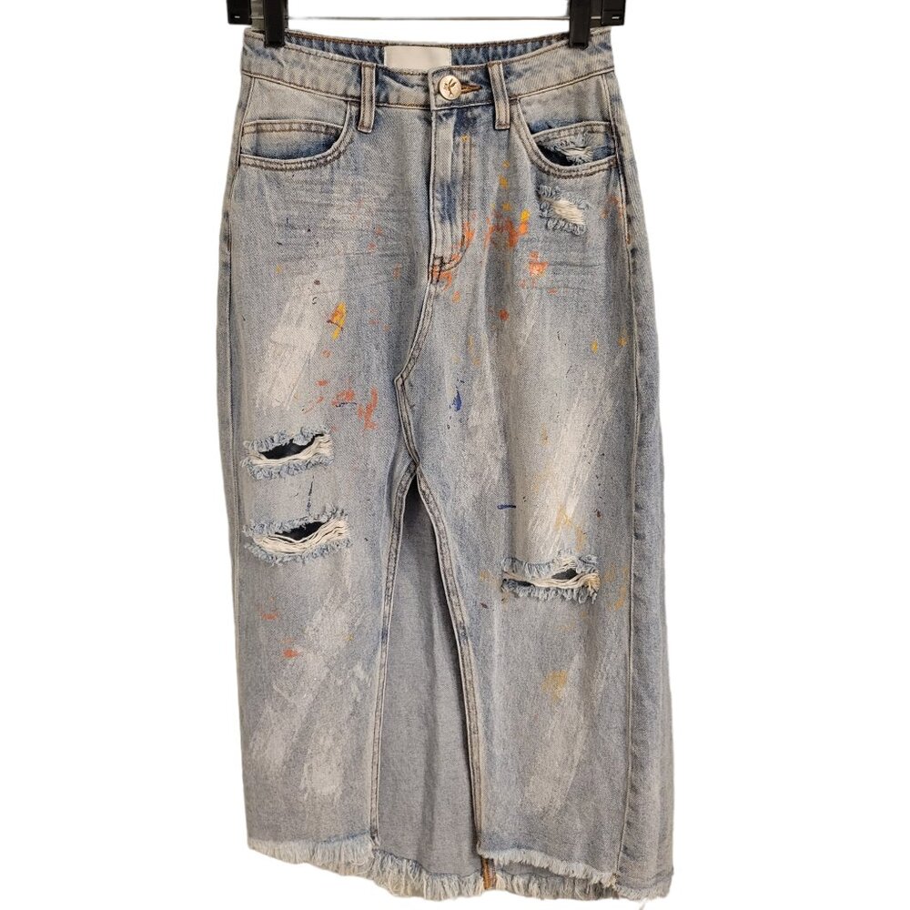 One Teaspoon Painted Denim Skirt Size 24